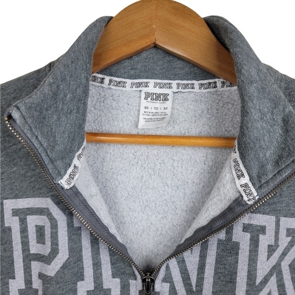 Victoria Secret PINK Grey Iconic Logo Pullover Quarter Zip Sweater Size XS - Picture 4 of 9